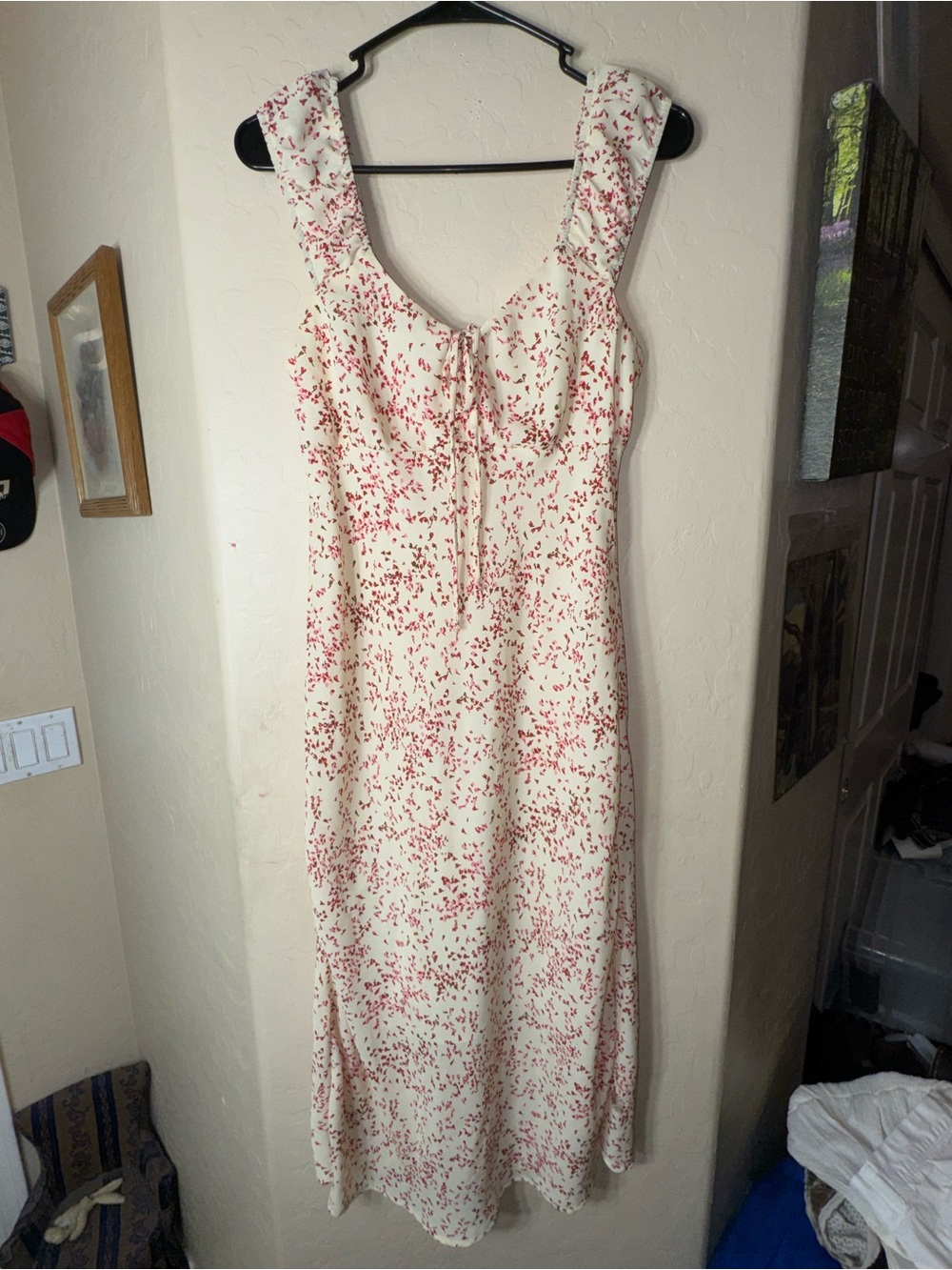 Jonathan Martin White Red Floral Tie Front Sleeveless Midi Maxi Dress Cottage